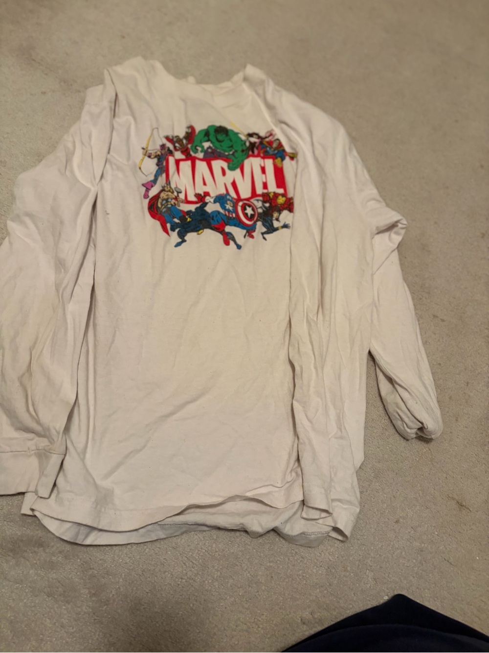Marvel White Long-Sleeve Tee with Classic Superhero Logo